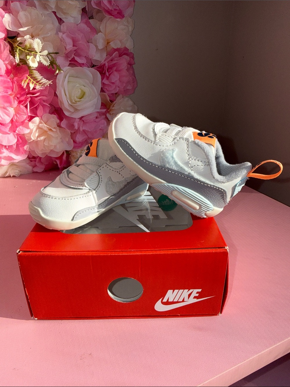 Nike Kids White & Orange Accent Lightweight Sneakers